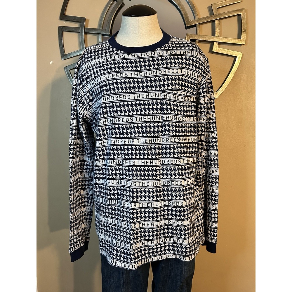 The Hundreds Long Sleeve All Over Print‎ Knit Pocket Shirt Medium White And Blue